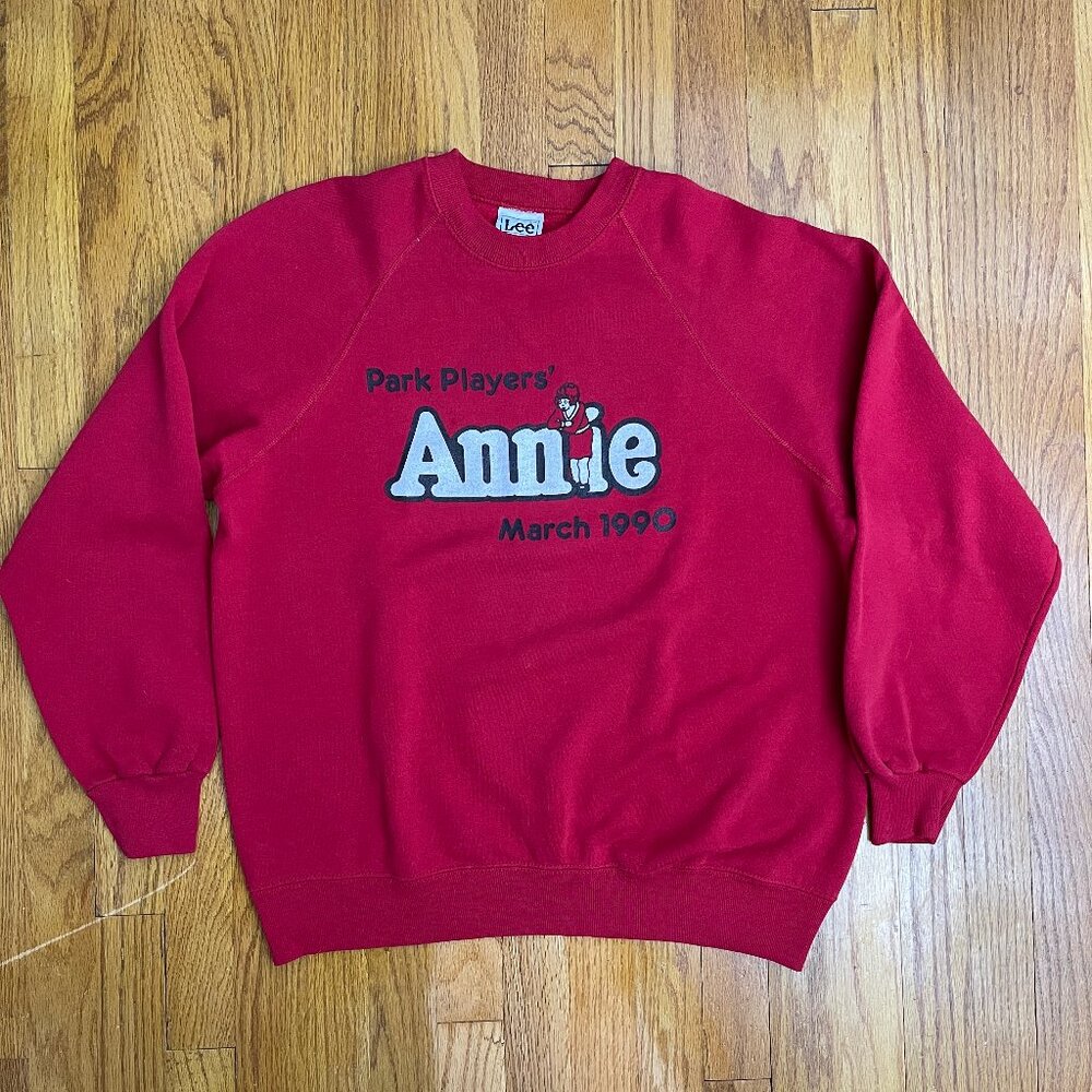 Vintage 1990 Lee Crewneck Sweater Size XL Annie Park Players Red USA Made